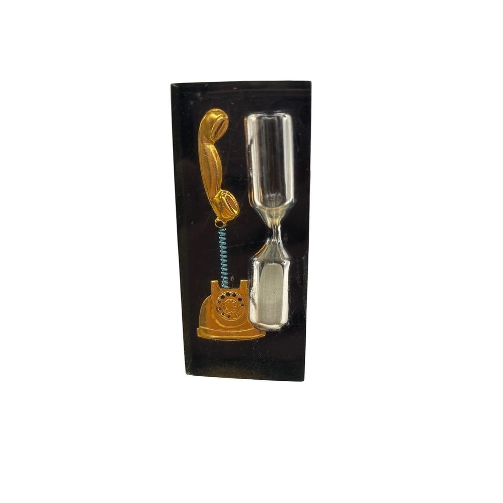 VTG Novelty Hourglass Rotary Telephone Black & Gold Retro Desk Office Decor